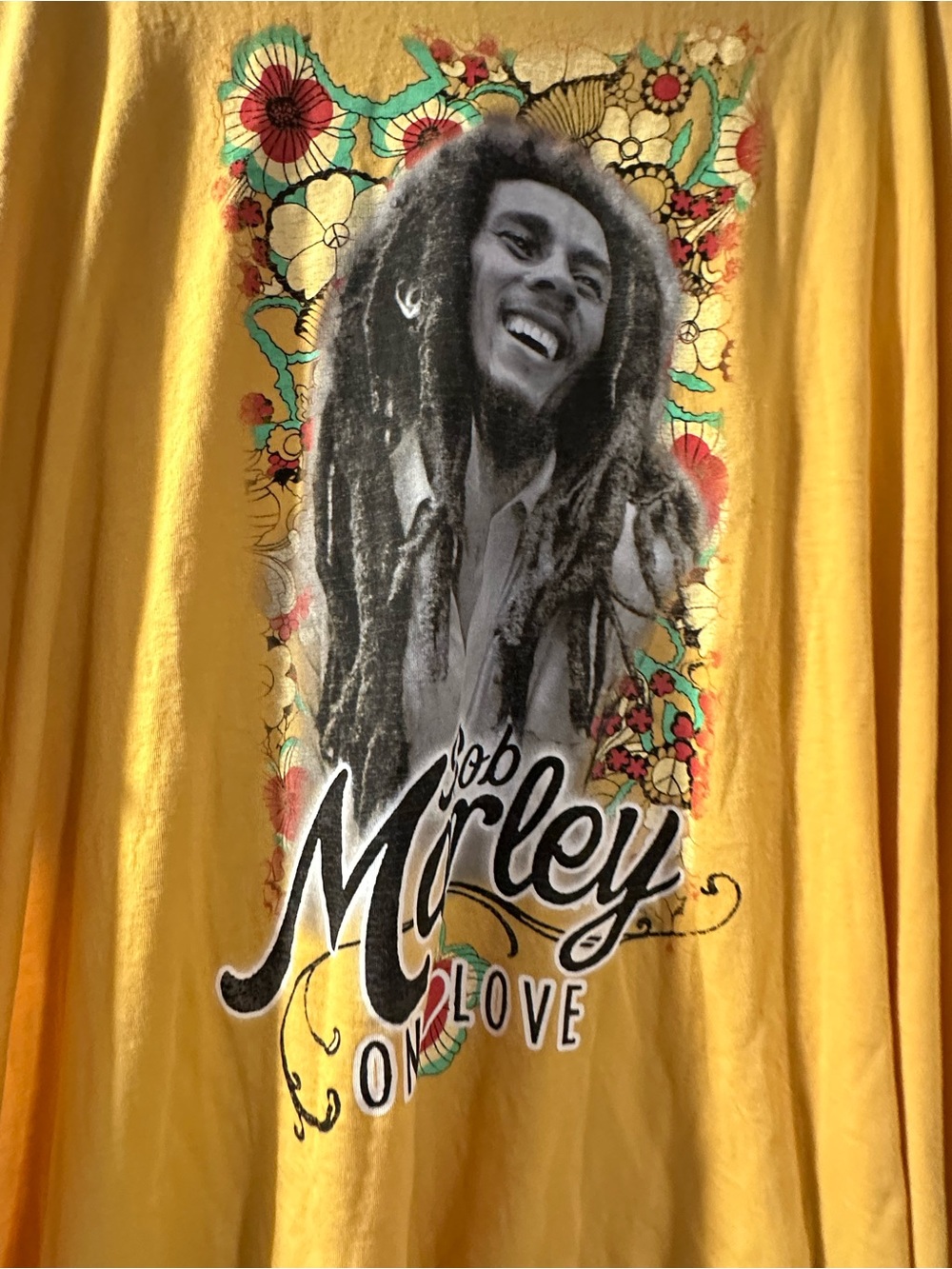 Torrid Zion NWOT Yellow Graphic Bob Marley T‑Shirt with Floral Accent - Picture 2 of 3